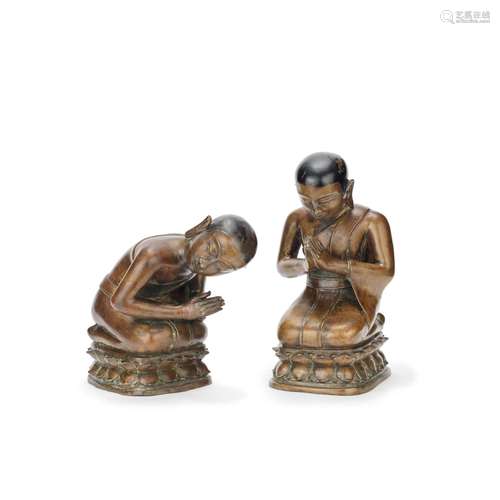 A PAIR OF BRONZE MODELS OF MONKS Burma (Myanmar), mid-19th c...