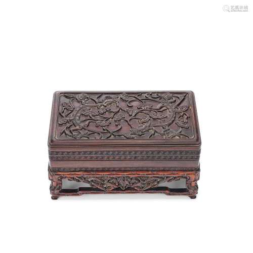 【*】A ZITAN 'CHILONG' BOX AND COVER Late Qing Dynasty/Republi...