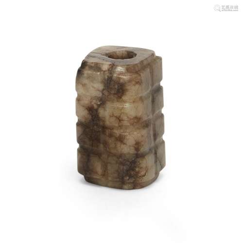 A small Chinese celadon and black jade cong<br />
<br />
Min...