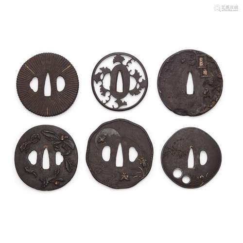 Six Japanese iron Tsubas<br />
<br />
15th-19th century<br /...