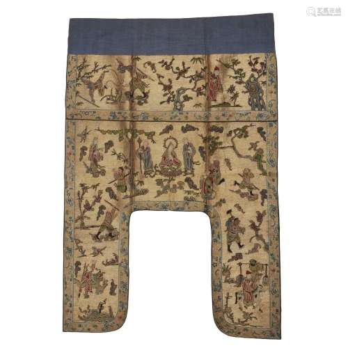 A Chinese silk Peking knot and couched 'Guanyin' Buddhist te...