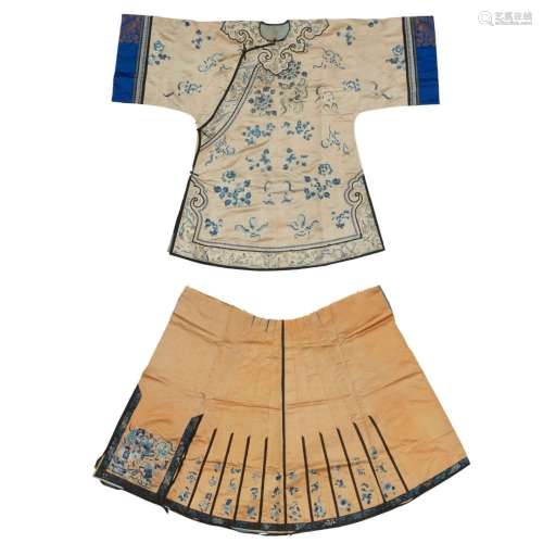 A Chinese silk embroidered robe and an unfinished silk<br />...