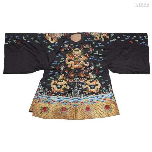 A Chinese embroidered 'dragon' robe<br />
<br />
Late Qing d...