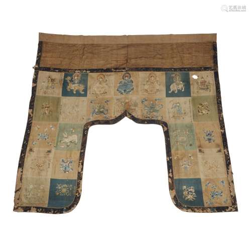 A large Chinese embroidered silk patchwork Buddhist temple h...