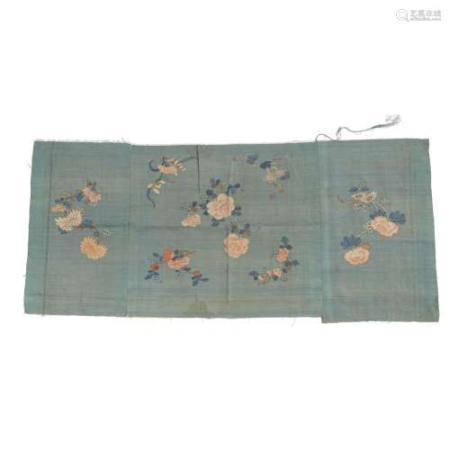 A Chinese turquoise-ground kesi silk 'floral' fragment<br />...