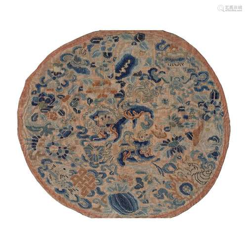 A Chinese 'lion dogs' embroidery<br />
<br />
Qing dynasty, ...