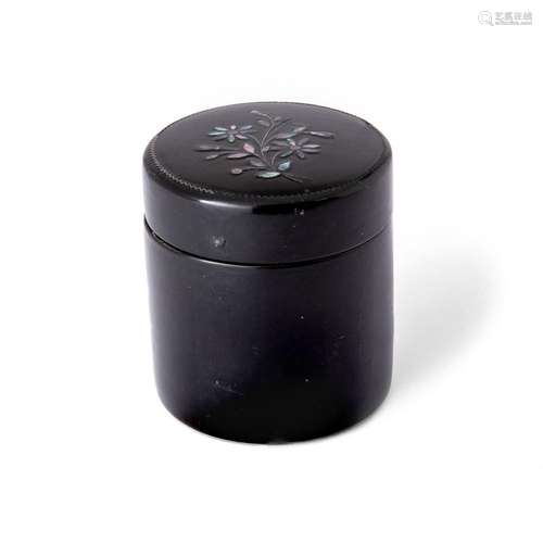 A Chinese mother-of-pear-inlaid cylindrical box and cover<br...