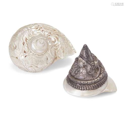 Two Chinese embellished conch shells<br />
<br />
Republic p...