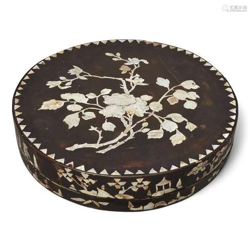 A large Chinese mother-of-pearl-inlaid black lacquer box and...