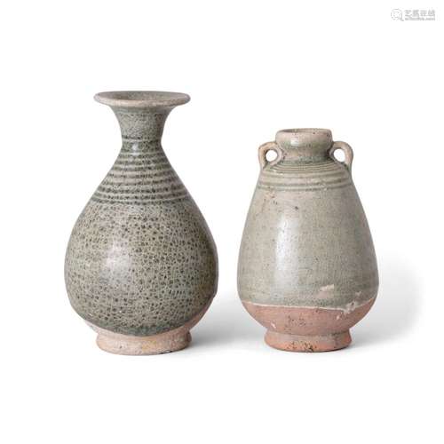 Two Thai Sawankhalok celadon-glazed vases<br />
<br />
Sukot...