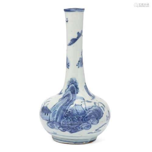 A small Chinese blue and white 'riverscape' bottle vase<br /...