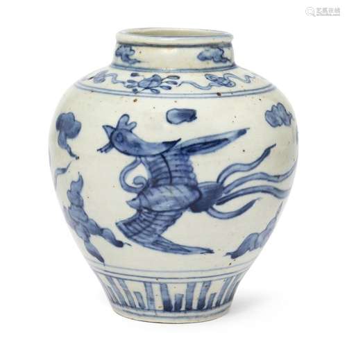 A small Chinese blue and white 'phoenix' baluster vase<br />...