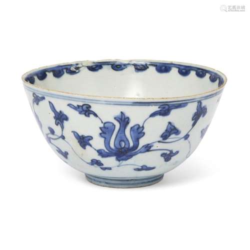 A Chinese blue and white 'lotus' bowl<br />
<br />
Ming dyna...