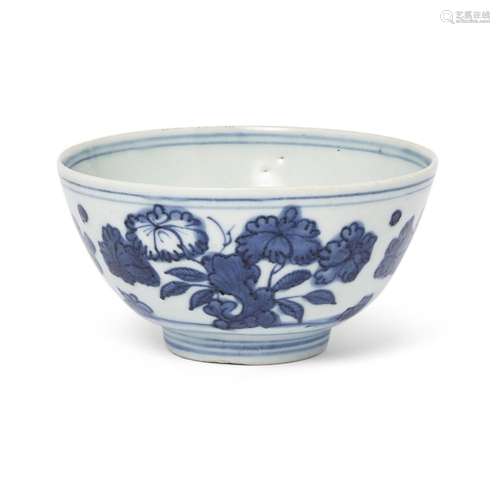 A Chinese blue and white 'peony' bowl<br />
<br />
Ming dyna...