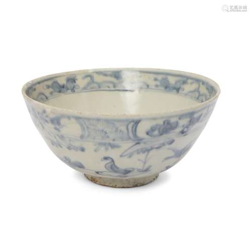 A large Chinese blue and white 'lotus pond' bowl<br />
<br /...