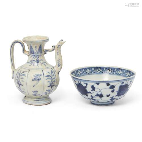 A Chinese blue and white ewer and a bowl<br />
<br />
Qing d...