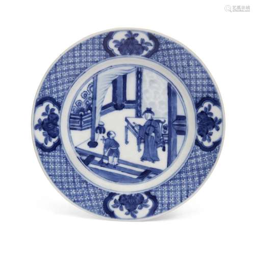 A Chinese blue and white 'Kangxi revival' saucer dish<br />
...