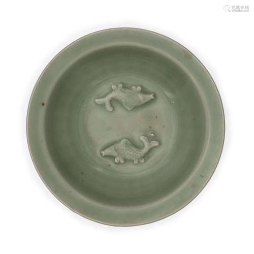 A Chinese Longquan-type celadon-glazed 'twin-fish' dish<br /...