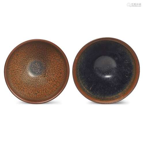 Two Chinese Jian-type black and russet-glazed tea bowls<br /...