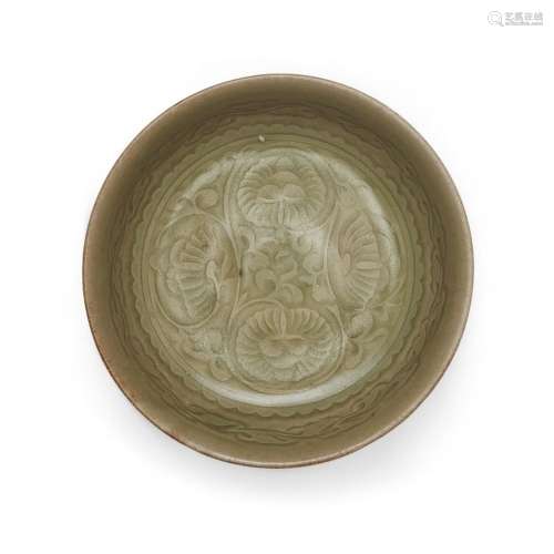 A Chinese Yaozhou-type celadon-glaze carved shallow bowl<br ...