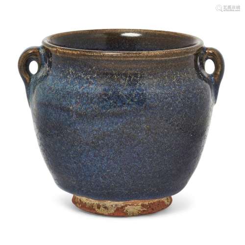 A Chinese dark blue Jun-style twin-handled jar, guan<br />
<...