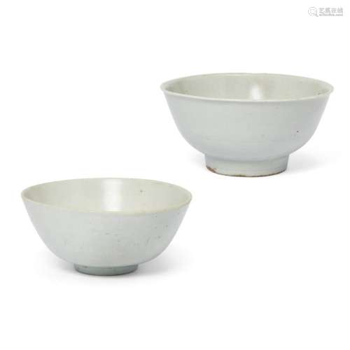 Two Chinese white-glazed bowls<br />
<br />
Ming dynasty, 16...