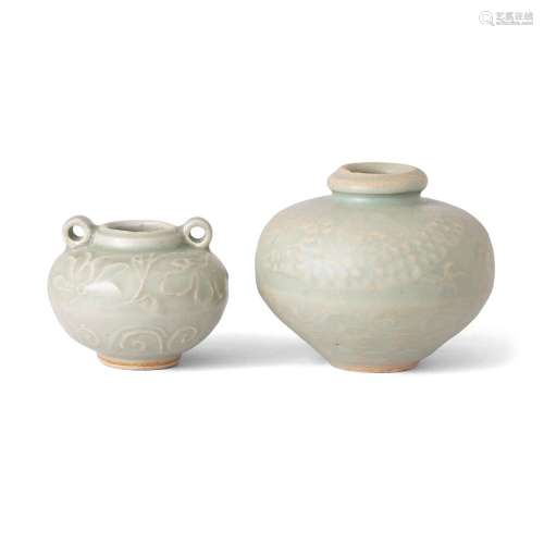 Two Chinese celadon-glazed jarlets<br />
<br />
Yuan dynasty...