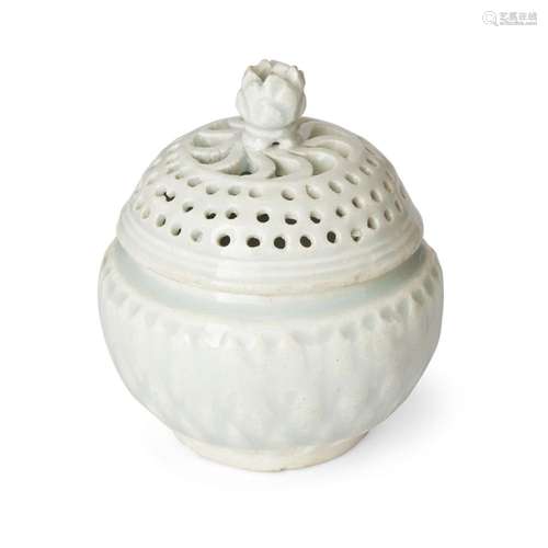 A small Chinese qingbai 'lotus' incense burner and pierced c...