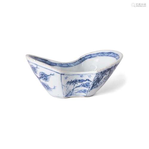 A Chinese blue and white ‘Three Friends of Winter’ ingot-sha...