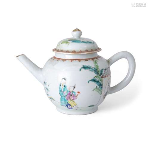 A Chinese famille rose 'lover' teapot and cover<br />
<br />...