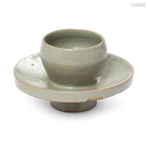 A Korean celadon-glazed cup stand<br />
<br />
Goryeo dynast...