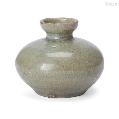 A Korean celadon-glazed cosmetic jar<br />
<br />
Goryeo dyn...