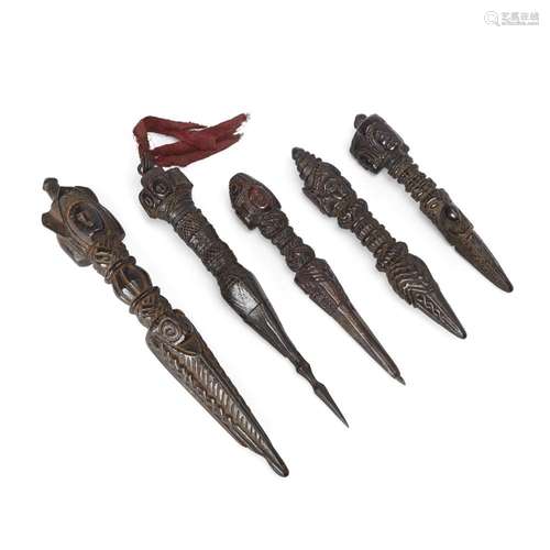 Five Himalayan region wood ritual daggers, phurba<br />
<br ...