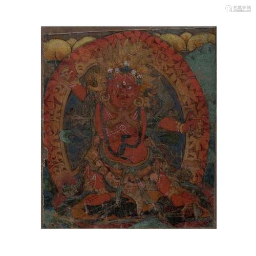 A Tibetan Thangka fragment of Vajrapāṇi<br />
<br />
17th ce...