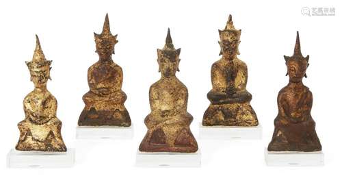 Five Burmese parcel-gilt Buddhas<br />
<br />
18th century<b...