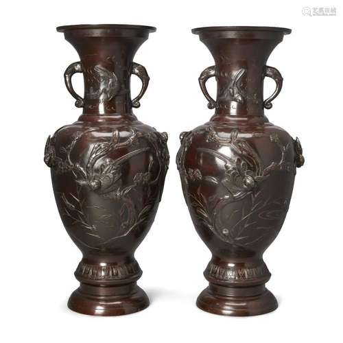 A pair of Japanese bronze baluster vases<br />
<br />
Meiji ...