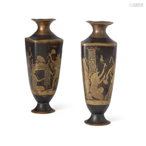 A pair of Japanese parcel gilt bronze 'Egyptian subject' squ...