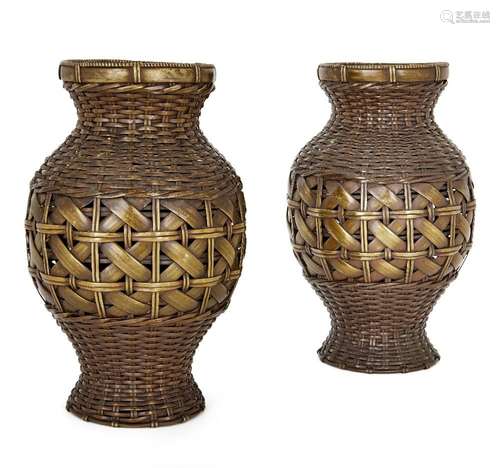 A pair of Japanese woven metal vases<br />
<br />
Meiji peri...