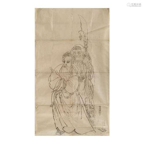 An original Japanese painting proof of 'nobleman and warrior...