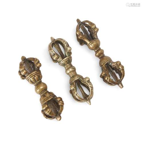 Three Tibetan copper alloy vajras <br />
<br />
16th and 20t...