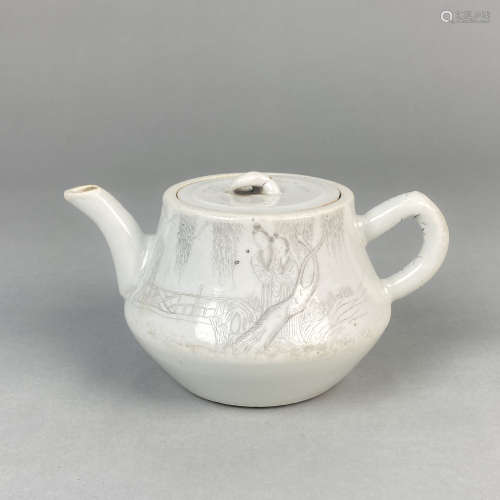 民国 刻瓷人物茶壶