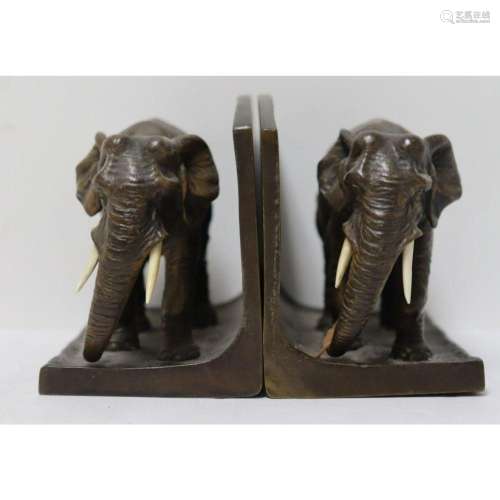 Bronze Elephant Bookends Signed Austria.