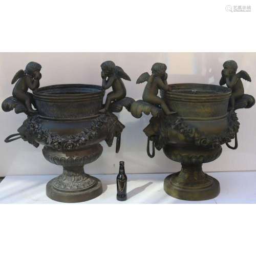 A Vintage Pair Of Bronze Urns/Planters.