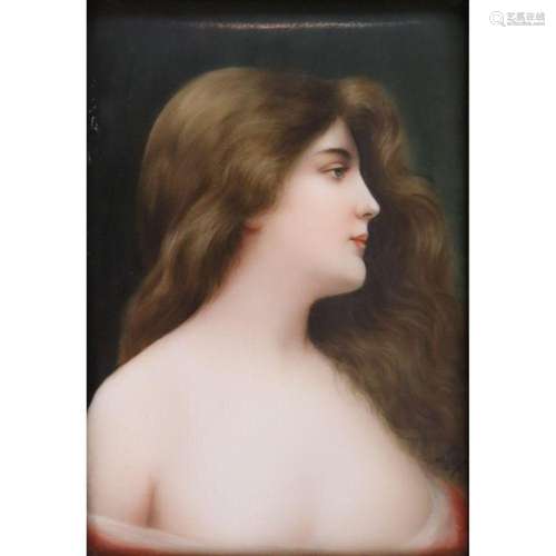 K.P.M. BERLIN FRAMED PORCELAIN PLAQUE OF BEAUTY.