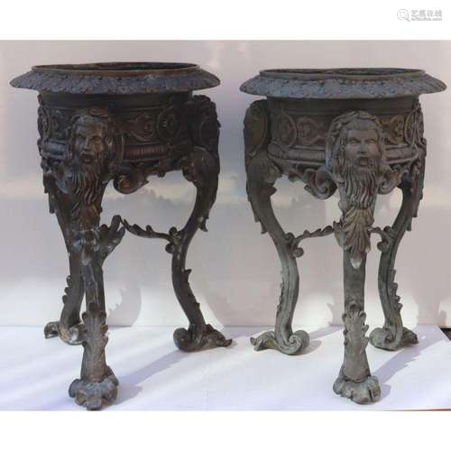 Vintage & Quality Pr Of Bronze Urns With