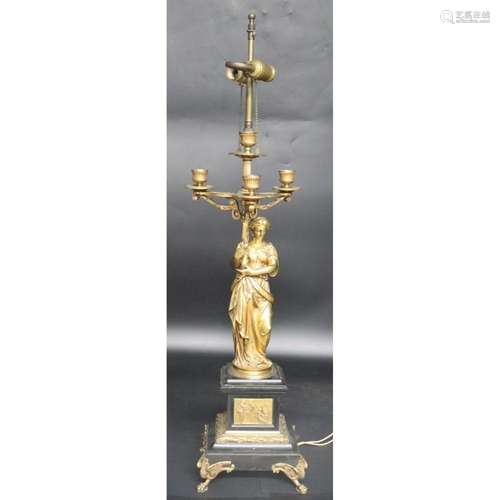 Antique Bronze & Marble Figural Candelabra.