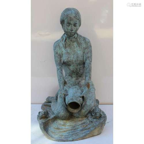 Vintage Verdigris Bronze Figural Fountain.