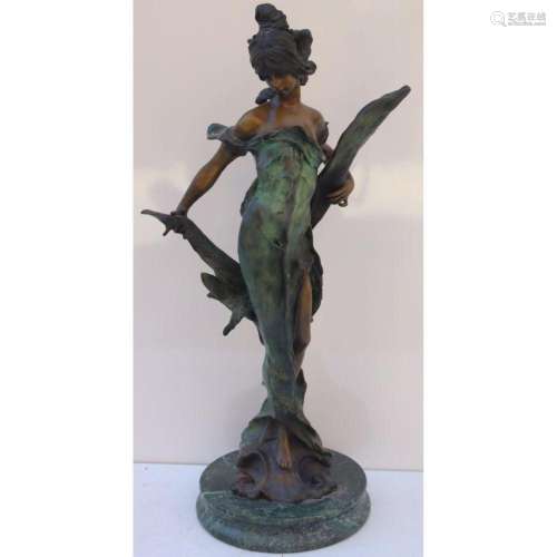 Vintage Patinated Gilt Bronze Figure Of A Beauty.