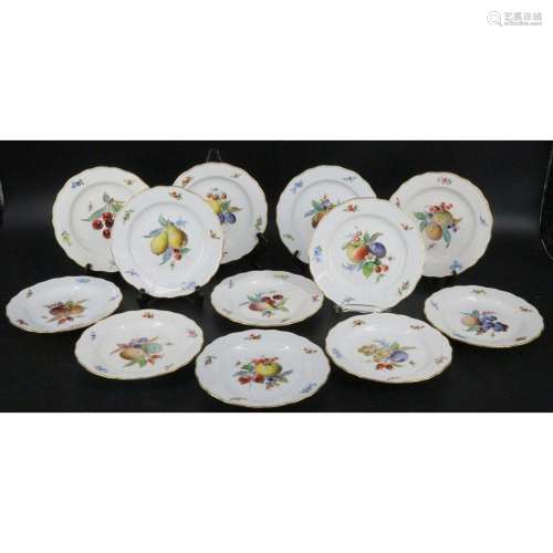 Set of 12 Antique Meissen Painted Fruit Plates