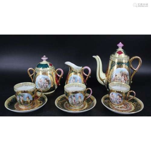 Vienna Style Gilt Porcelain Partial Tea Service.